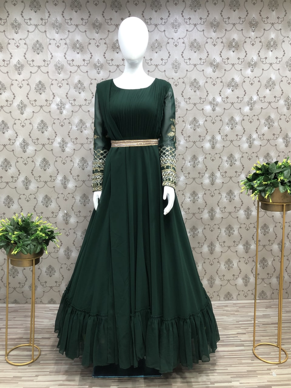 Wonderer Bottle Green Gown at Rs 6899 | Ladies Gown | ID: 26122749888